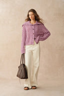 Rosalina Convertible Shawl Collar Cardigan in Merino Wool Cable Knit