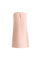 Luminere Beaded Floral Applique Sleeveless Short Dress in Silk-Wool Satin