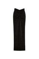 Siren Ruched Slit Midi Skirt in Four Way Stretch Fabric