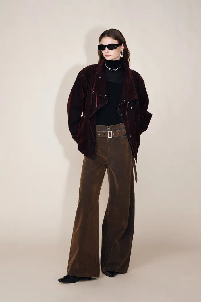 Taylor Detachable Belt Flocked Jeans in Cotton Denim