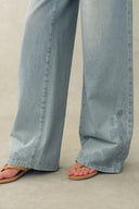 Berthe Embossed Flowers Straight Leg Jeans in Cotton Denim