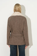 Ruth Herringbone Belted Low Waist Coat in 100% Wool