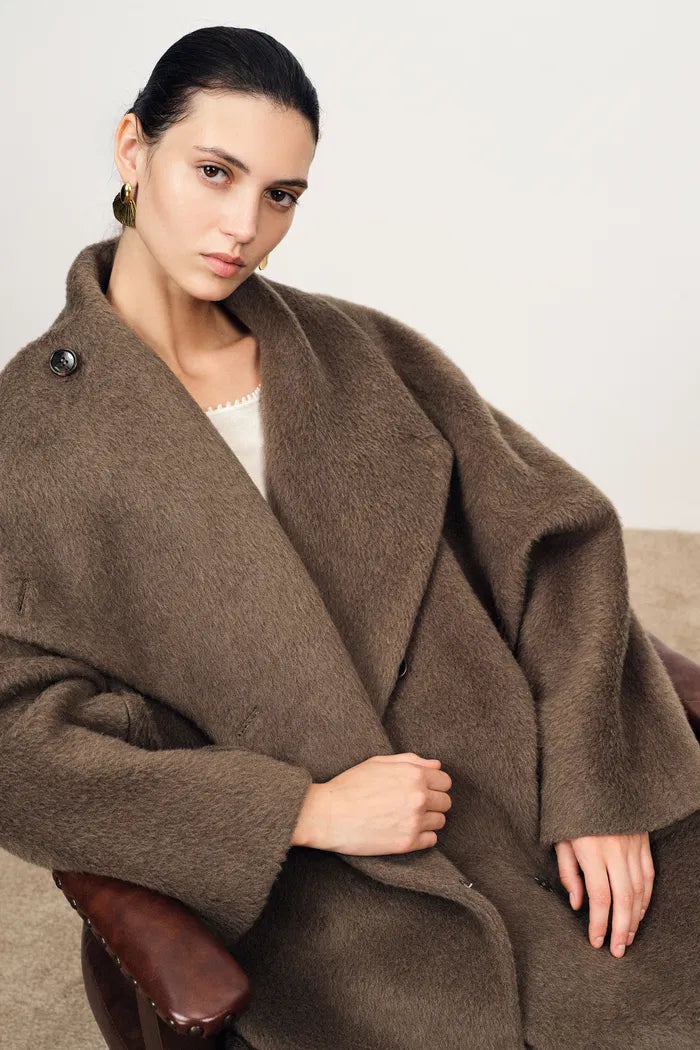 Lumi Mocha Wrap Coat in Alpaca Wool Blend