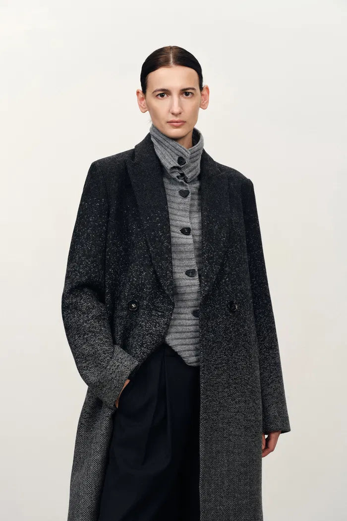 Audrey Gradient Herringbone Straight Long Coat in Merino Wool