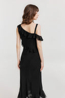 Vestido asimétrico con volantes Calla en georgette de seda