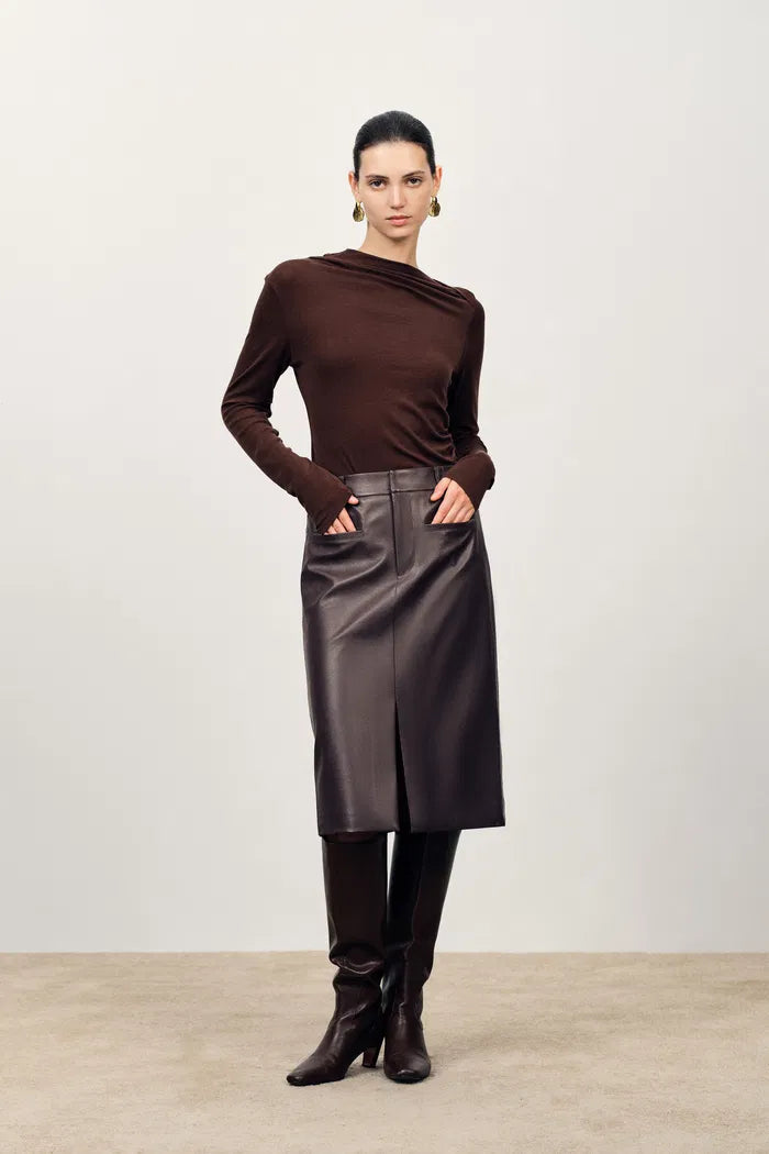Riley Front Slit Faux Leather Skirt