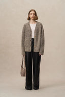 Eva Metallic Thread Cardigan in Wool-Cashmere Blend Knit