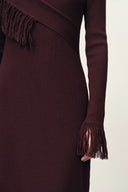 Oona One Shoulder Asymmetric Fringe Dress in Merino Wool with Stretch Knit