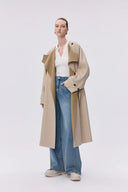 Hilda Ein-Knopf Kragenloser Trenchcoat aus feinem Woll-Twill
