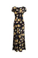 Maggie Handpainted Floral Cinched Waist Dress in Silk Double Crepe