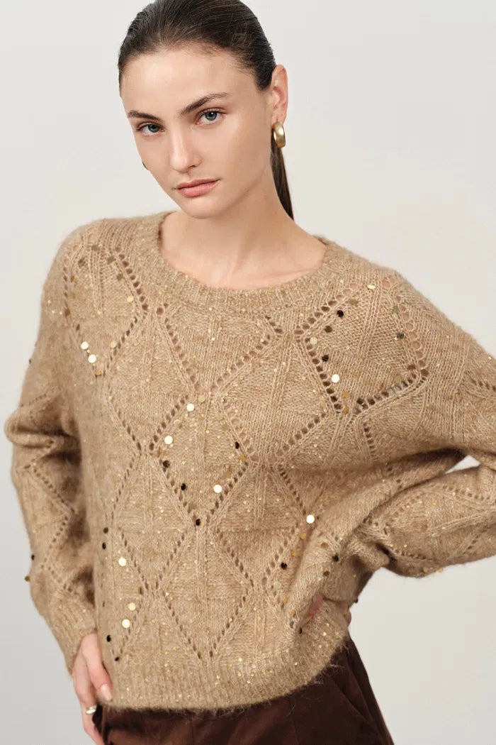 Mimi Hand Sewn Sequin Pullover in Merino-Alpaca Sequin Yarn