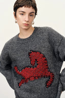 Quella Roter Pony Pullover mit überschnittenen Schultern aus Alpaka-Wollstrick