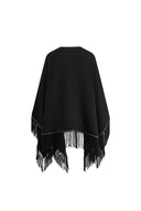Luna Contrast Leather Fringe Poncho in Merino Cashmere Knit