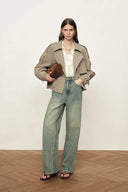 Elva Large Lapel Pleated Hem Short Trench Coat in Lightweight Blend