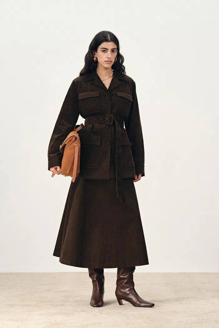 Geraldine Vintage Look Belted Jacket in Cotton Corduroy