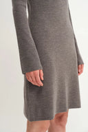 Emily Grey Henley Collar Fitted Short Dress in Merino Wool Knit