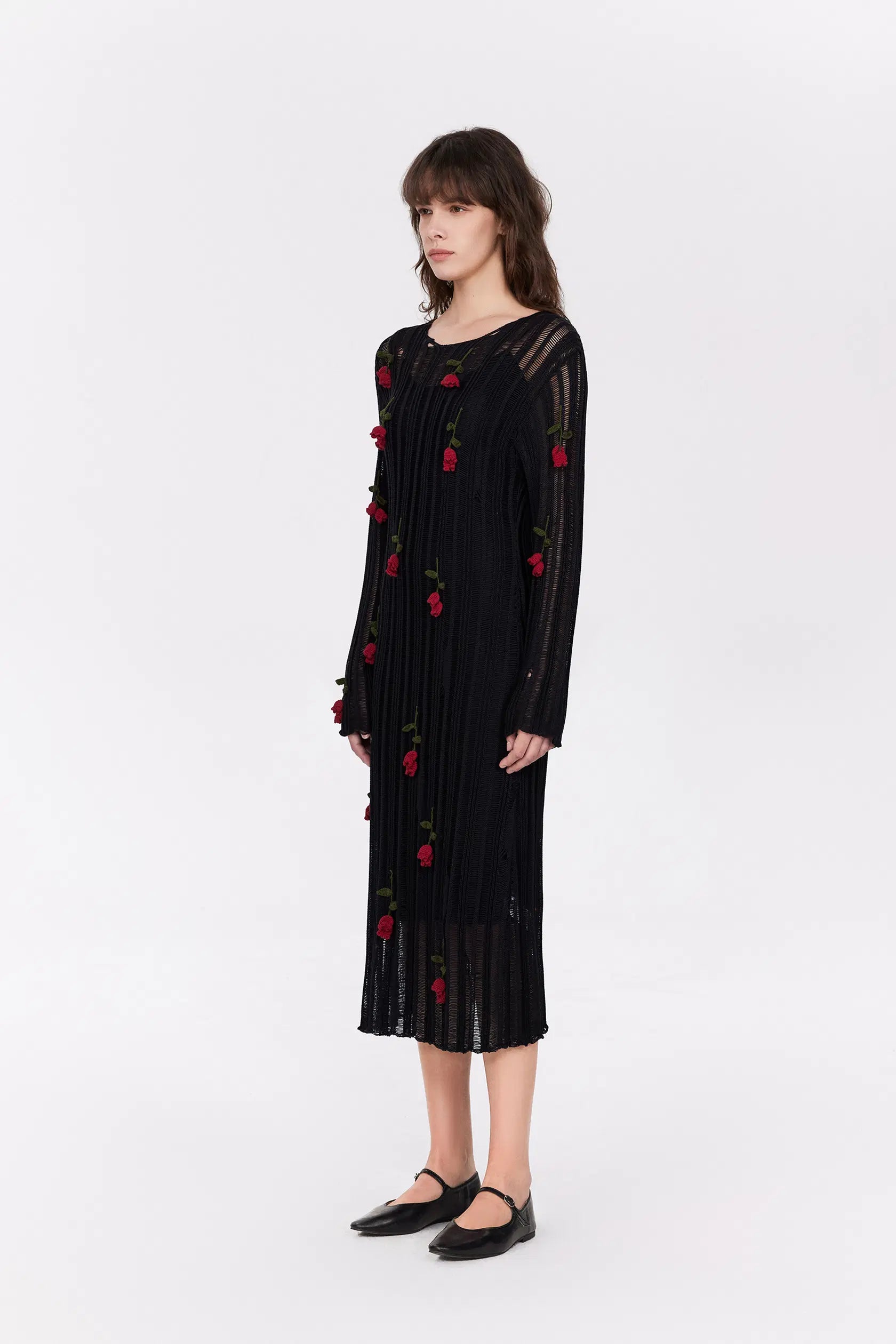 Convallaria Handcrafted Crochet Long Sleeve Dress Cotton Viscose Knit
