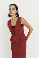 Grazia Heart Shaped Openwork Sleeveless Top and Skirt Set in Linen Blend
