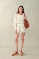 Amaya Puff-Sleeve Long Sleeve Top in Lace