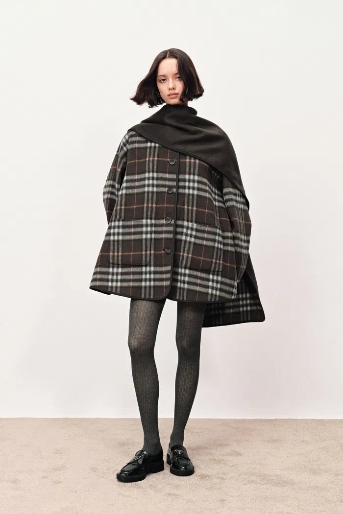 Cecilia Reversible Tartan Check Double Face Short Coat in Wool Cashmere Blend