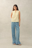 Top smanicato in cotone con ricamo in pizzo Charlotte Marigold