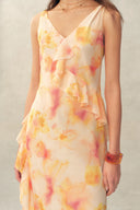 Robe sans manches à volants floraux peinte à la main Linda en chiffon léger