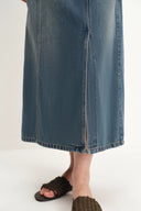 Mariette Asymmetrical Placket Maxi Skirt in Cotton Denim