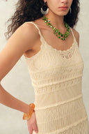 Dione Hand Crochet Detachable Capelet Knit Cami Dress in Linen Crochet