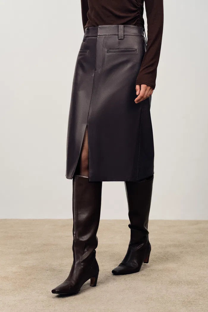 Riley Front Slit Faux Leather Skirt