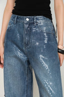 Zia Sequin Embellished Barrel Leg Jeans in Cotton Denim
