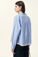 Claire Hemd mit doppeltem Kragen und Streifenmuster aus Jacquard-Popelin