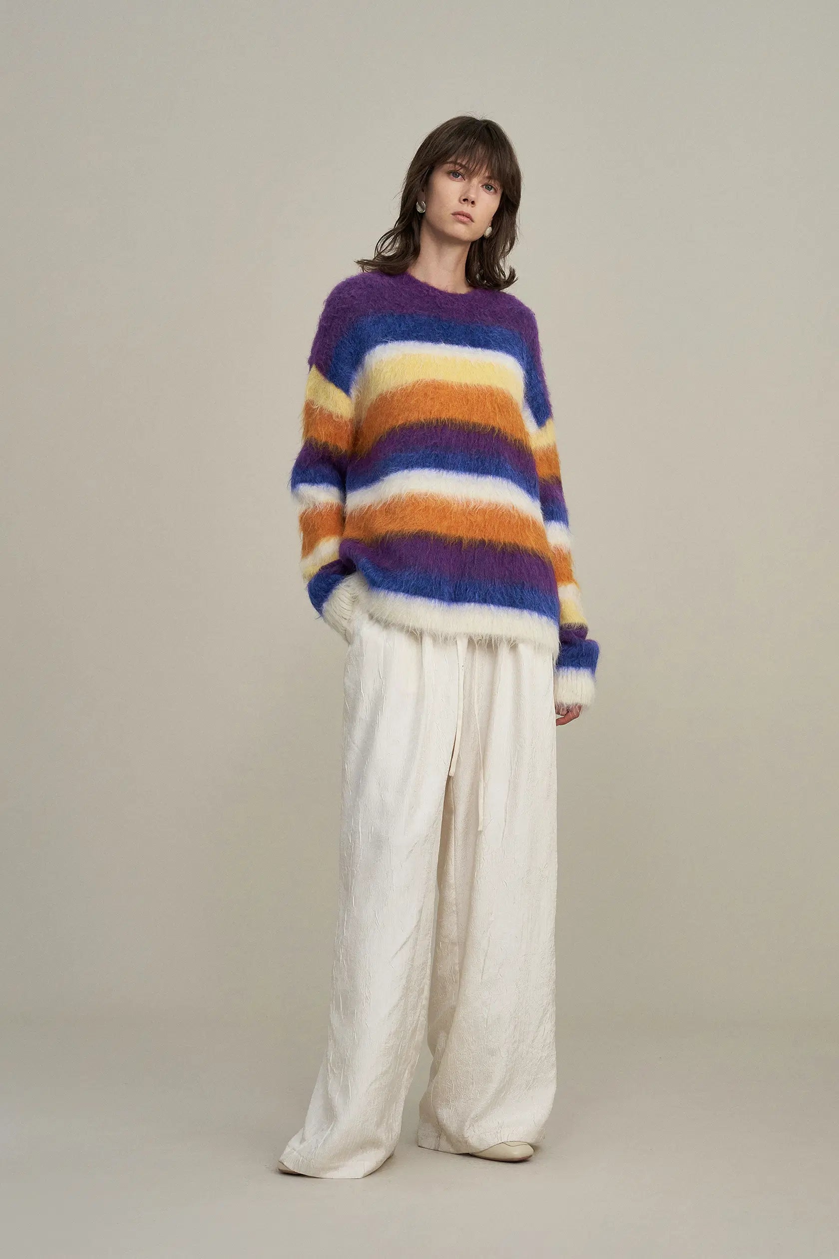 Marie Striped Knit Sweater Alpaca Mohair Blend Knit