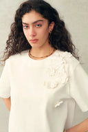 Celine Pearl Beaded Hand Crochet Floral T-Shirt in Cotton