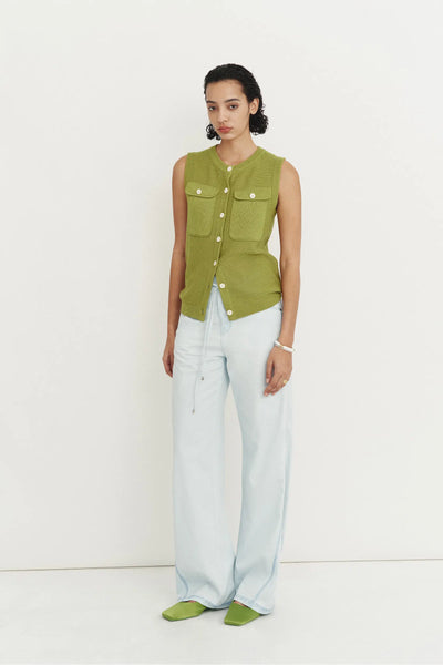 Winnie Sleeveless Knit Vest Top in Linen Blend – fbrq.com