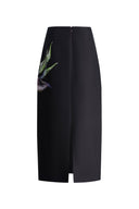 Miltonia Hand Painted Straight Skirt in Silk-Wool Satin