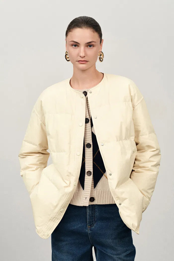 Dove Stand Collar Quilted Down Jacket in High-Density Down-Proof