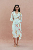 Lou Flora Long Sleeves Dress in Silk-Linen Blend
