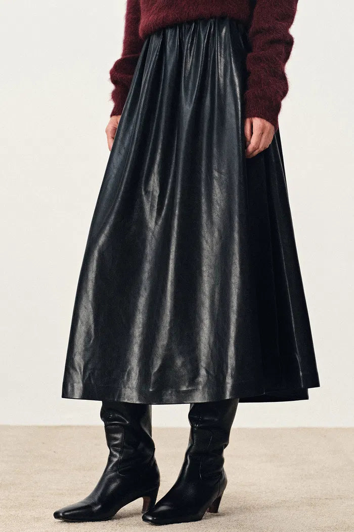 Emma Pleated Waist Leather Skirt in Faux Leather