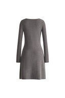 Emily Grey Henley Collar Fitted Short Dress in Merino Wool Knit