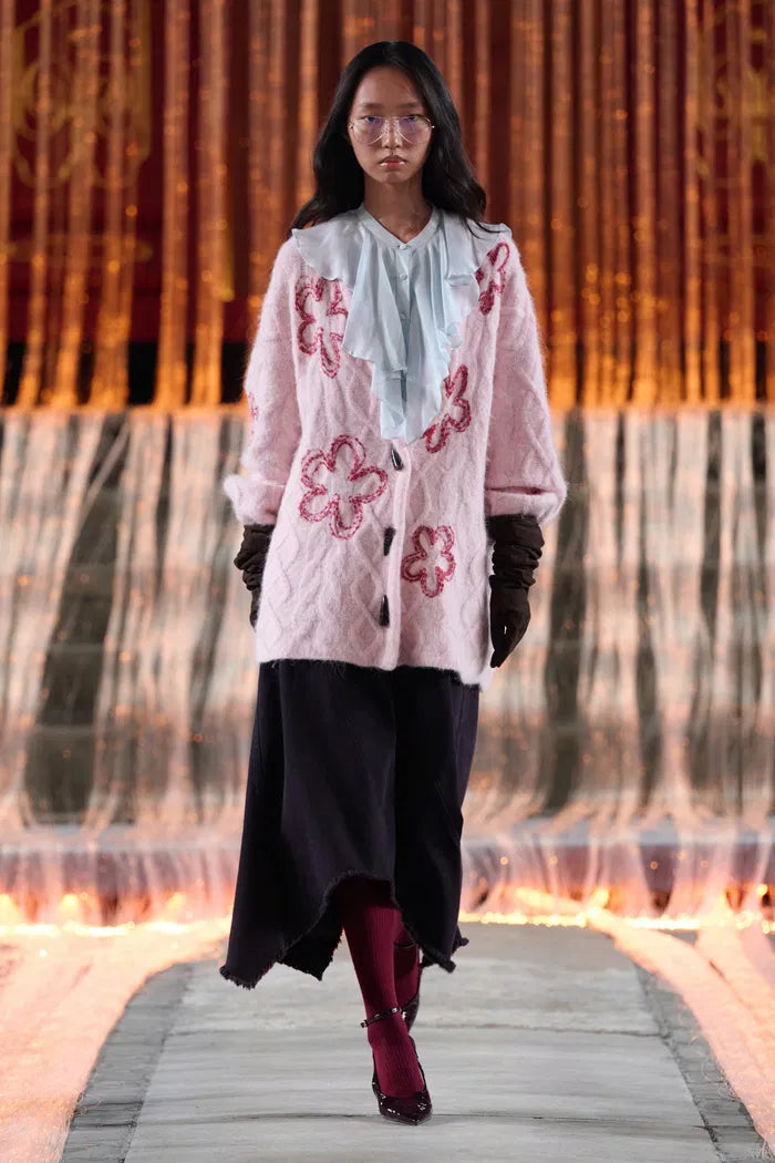 Posie Floral Cardigan in Merino Alpaca Blend Knit