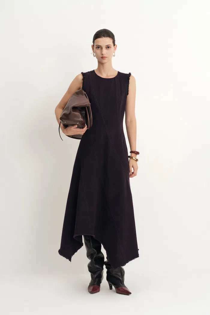 Mooneye Irregular Hem Sleeveless Dress in Cotton Denim