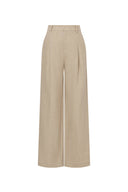 Troy Front Pleated Wide Leg Suit Pants in Dew Retted French Linen