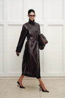Manteau long vintage Grecale bordeaux en simili cuir
