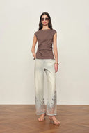 Ariel Straight Cropped Jeans in Transparent Burnout Denim
