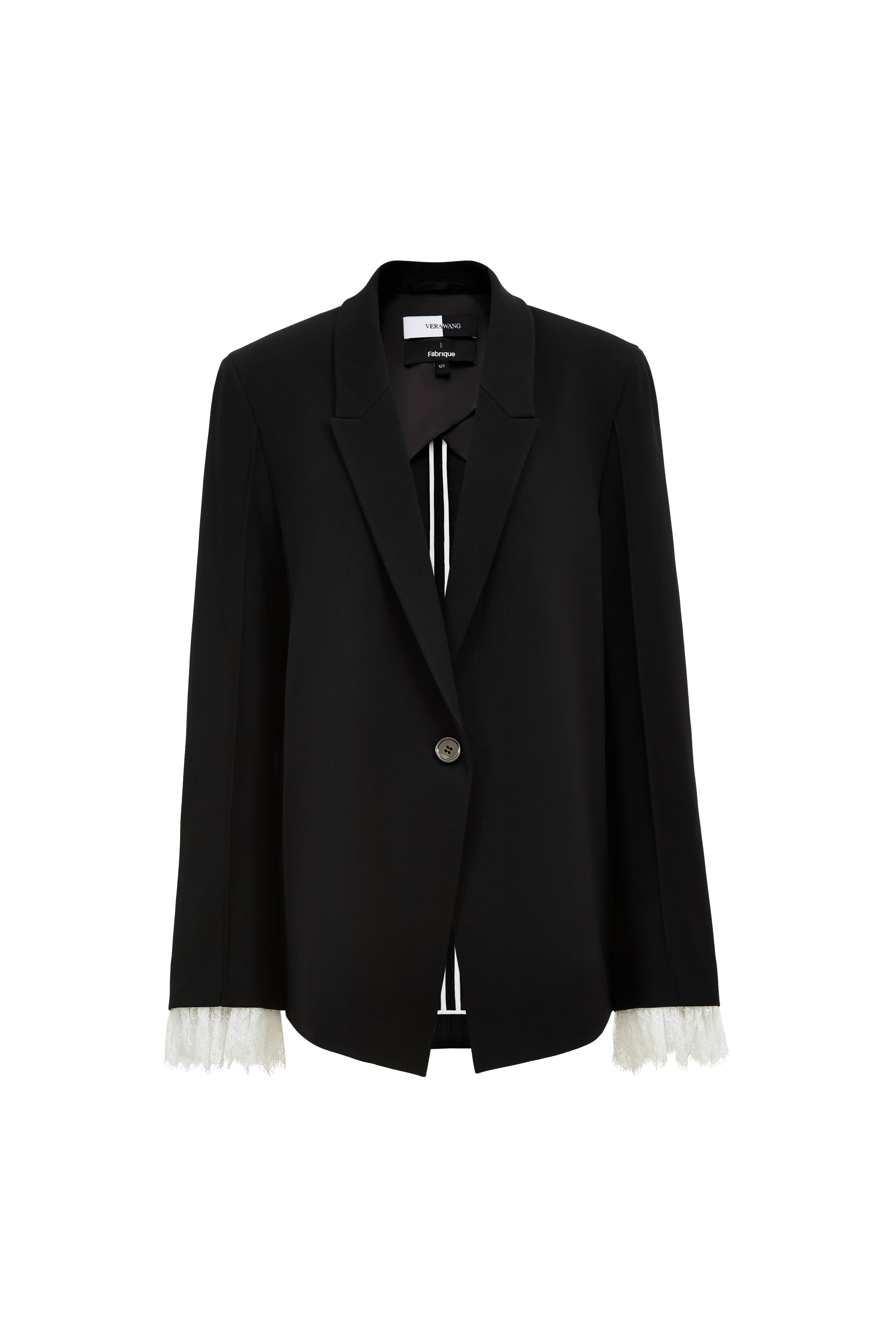 Lace Blazer With Detachable Lace Cuffs in Acetate Twill – fbrq.com