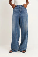 Glaire Knopfverschluss Straight Wide Leg Jeans aus Lyocell-Denim