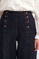 Jeans Holgados Margot con Botones Dobles Coseidos a Mano en Denim de Algodón
