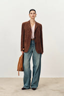Verdi Blazer mit geschwungenem Saum und lockerem Schnitt aus Kunstwildleder