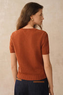 Top de manga corta con cuello redondo Miya en punto de lana merino