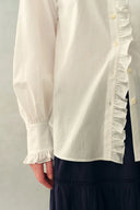 Cecilia Sand-Washed Ruffle-Trim French Blouse In Washed Cotton